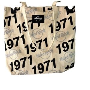 Hard Rock‎ Cafe Tote Bag 1971 Logo Reusable Shopping Travel Beige Black